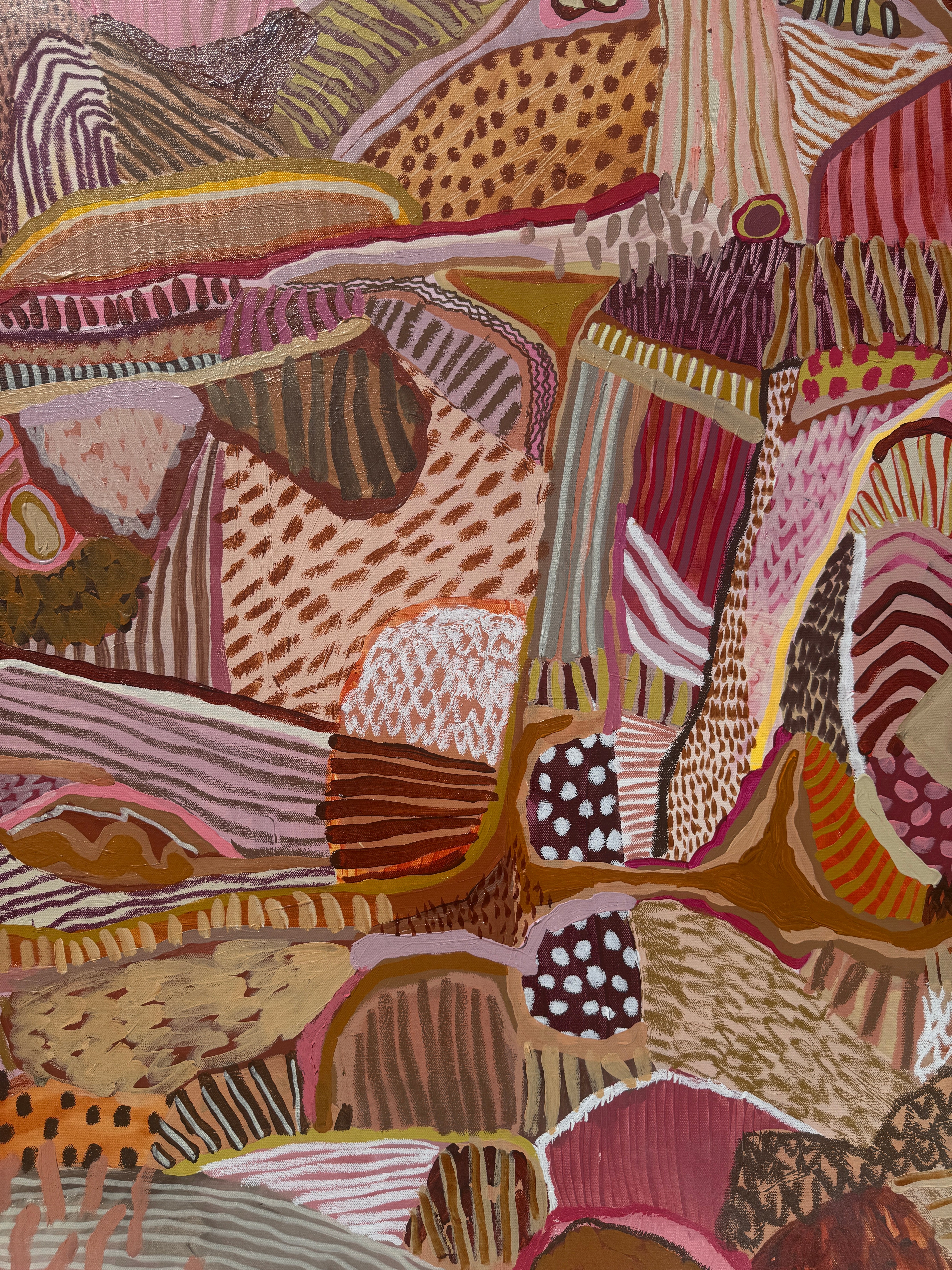 Close-up of a textured Artwork with abstract patterns in earthy tones by JWG