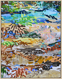 Canvas print 'By the Frog Pond' featuring vibrant colors and playful patterns of an aquatic scene.