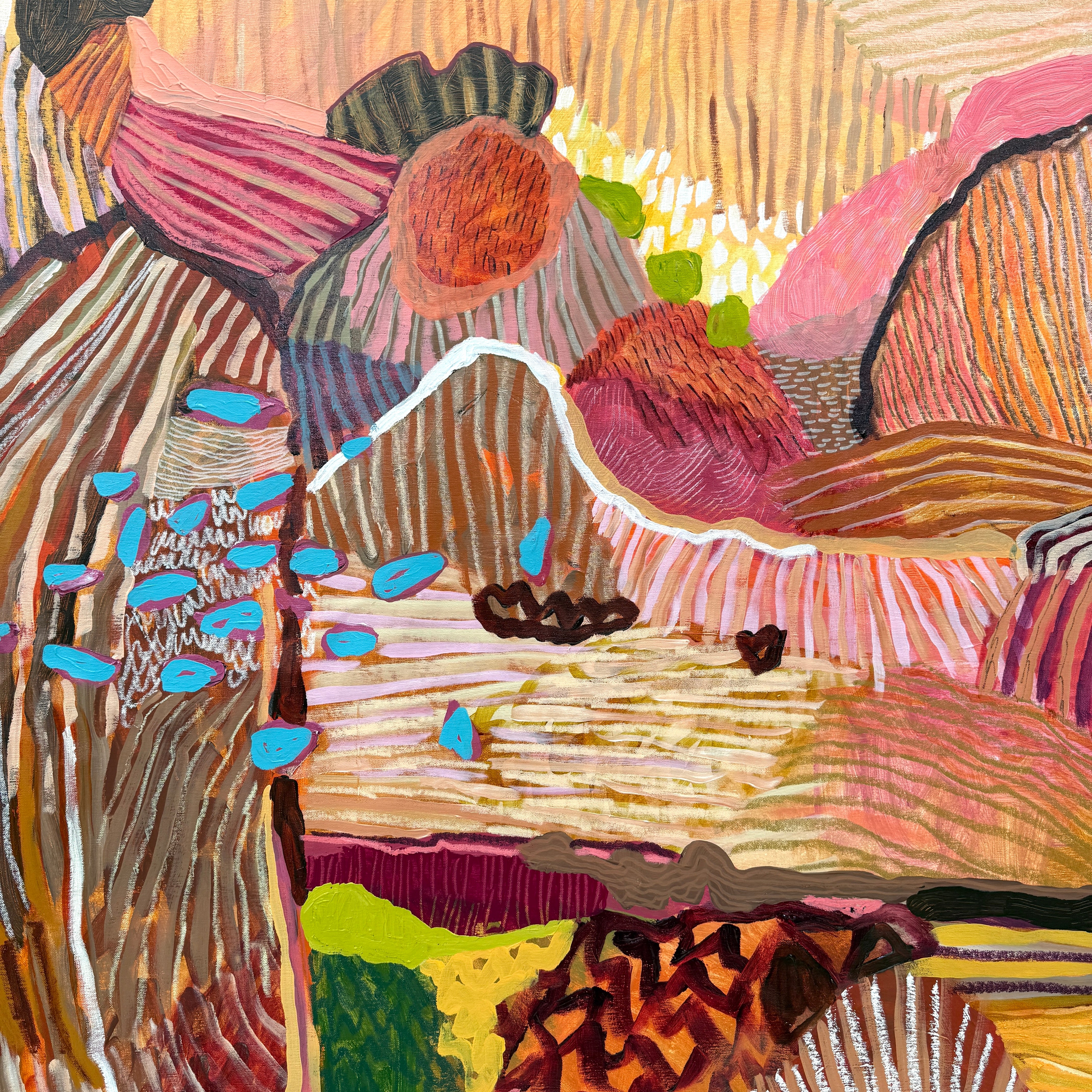 JWG Original artwork - Colourful abstract landscape with mountains and valleys