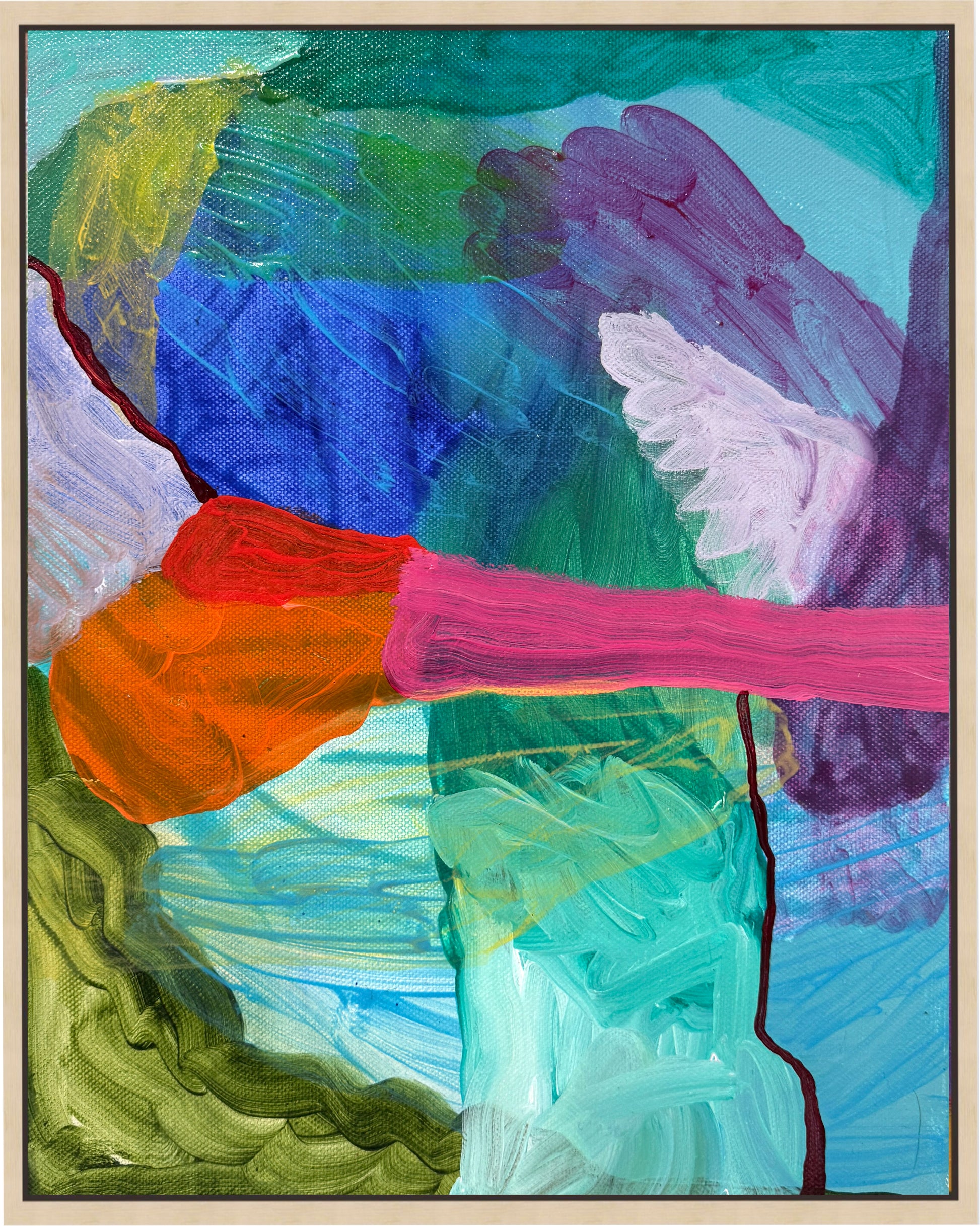 Abstract painting with colorful brush strokes on a textured surface