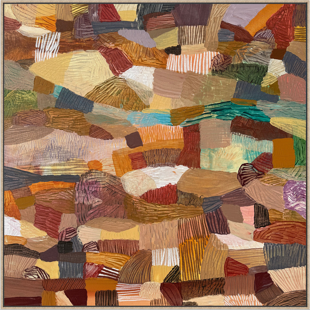 Multicoloured textured artwork with a mix of earthy tones by JWG