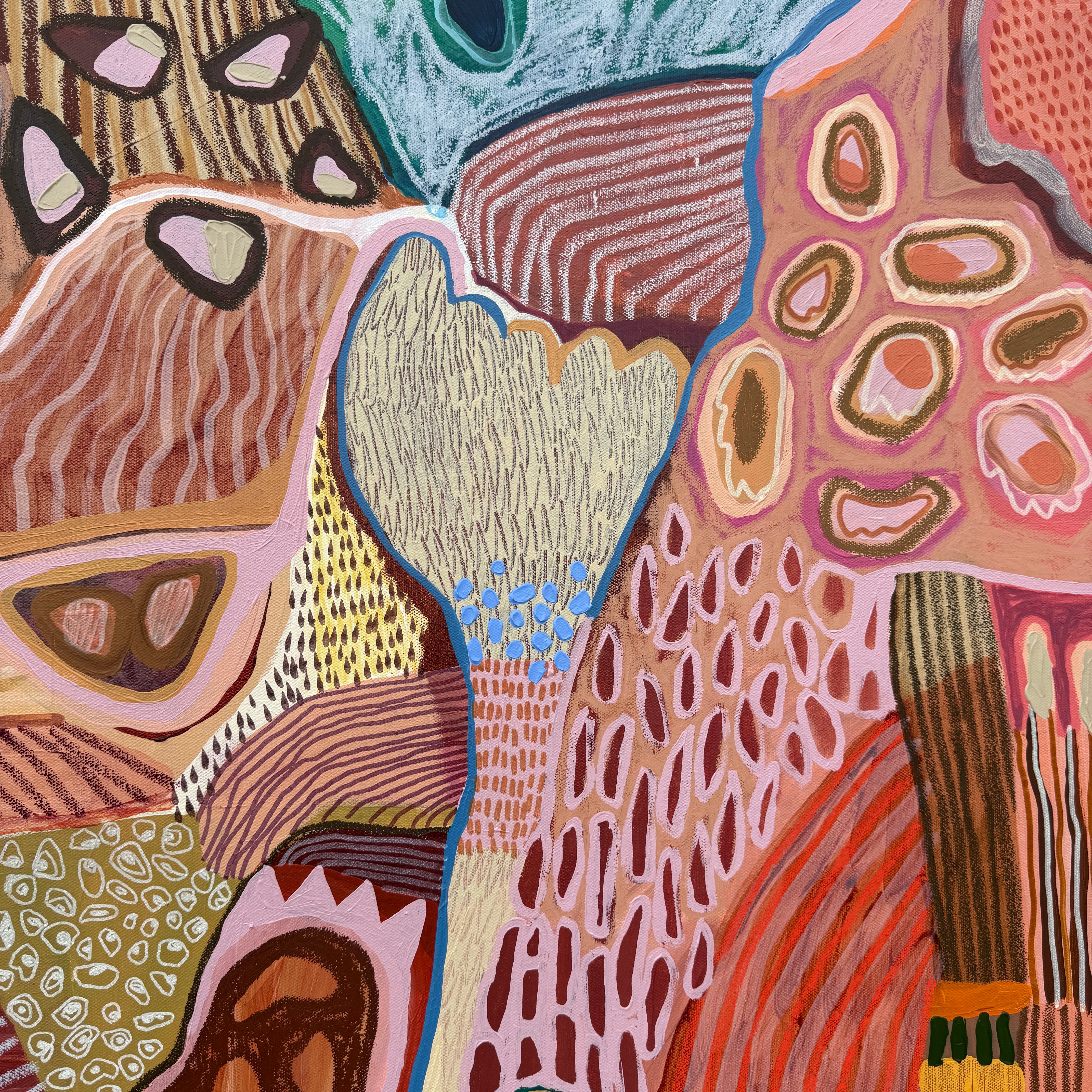 JWG Abstract artwork with various textures and patterns in a colourful palette.