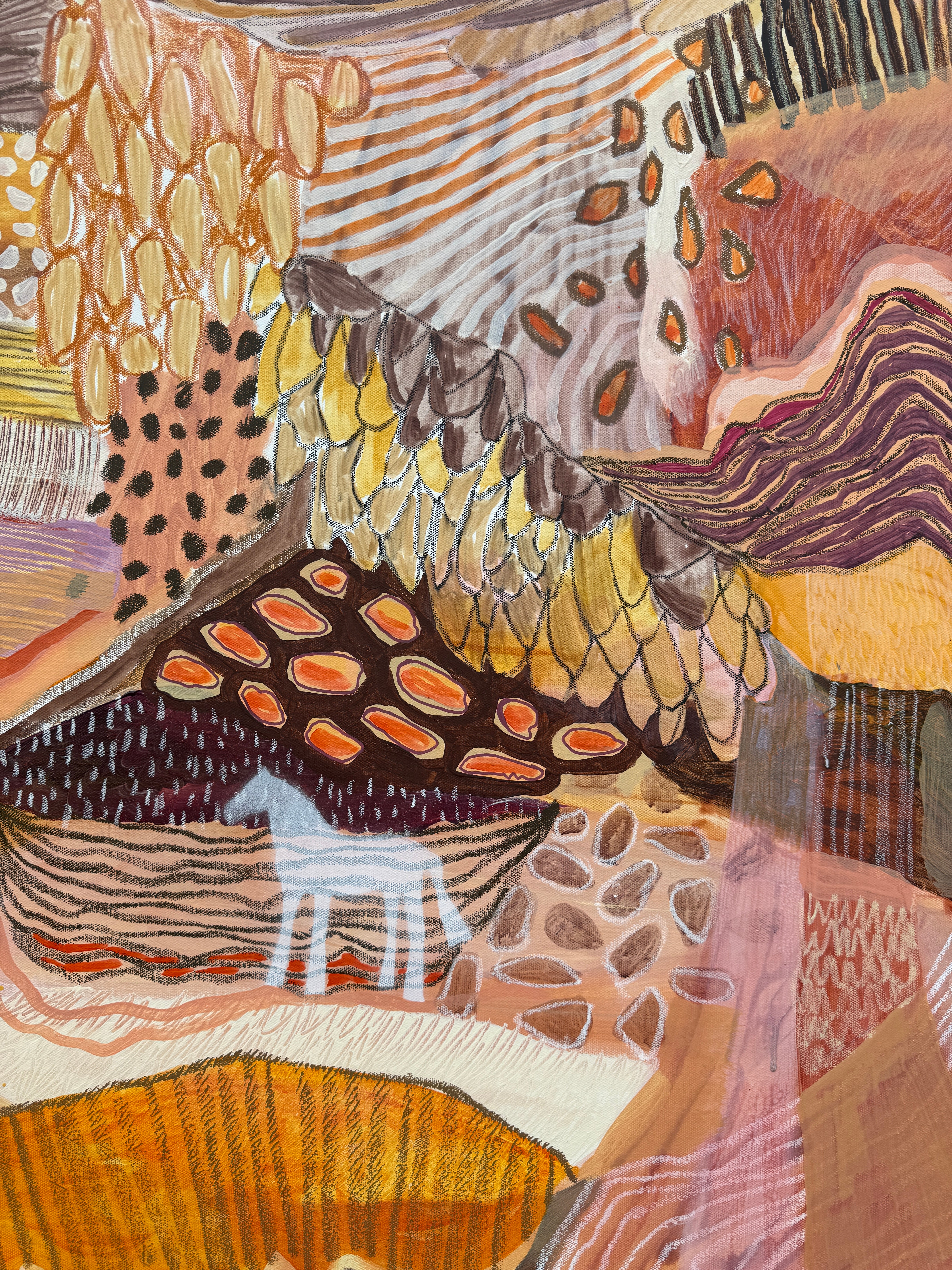 JWG Abstract artwork with a butterfly and landscape elements in warm colors