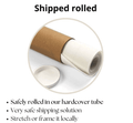 Canvas print shipped rolled in a secure hardcover tube for safe delivery, ready for local stretching or framing.