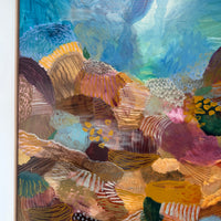 Abstract artwork with textured patterns and vibrant colors