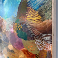 Close-up of a textured surface with colorful abstract patterns, JWG