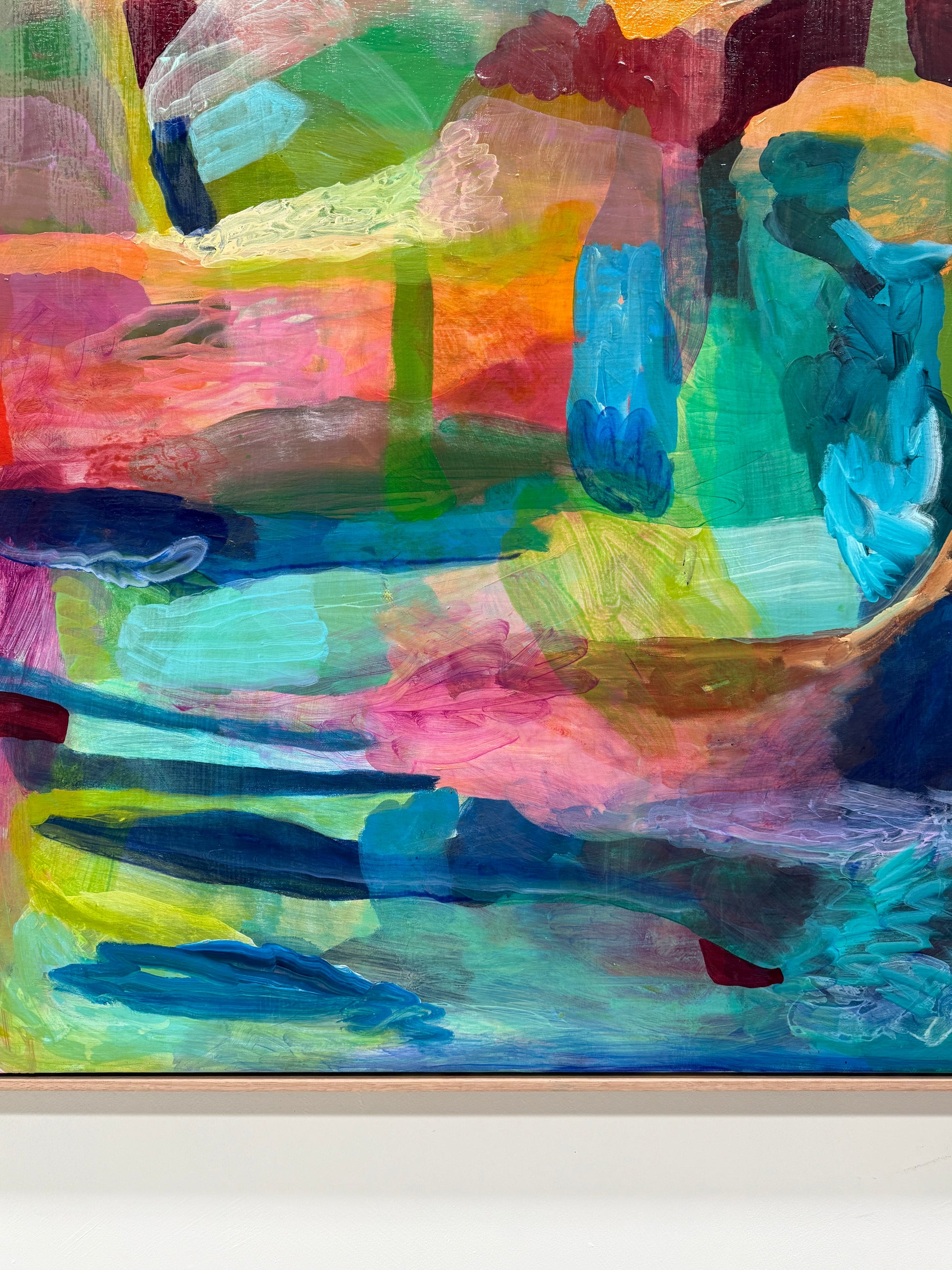 Abstract painting with vibrant colors on a white background