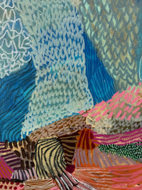 Close-up of a textured JWG Artwork with colourful line work