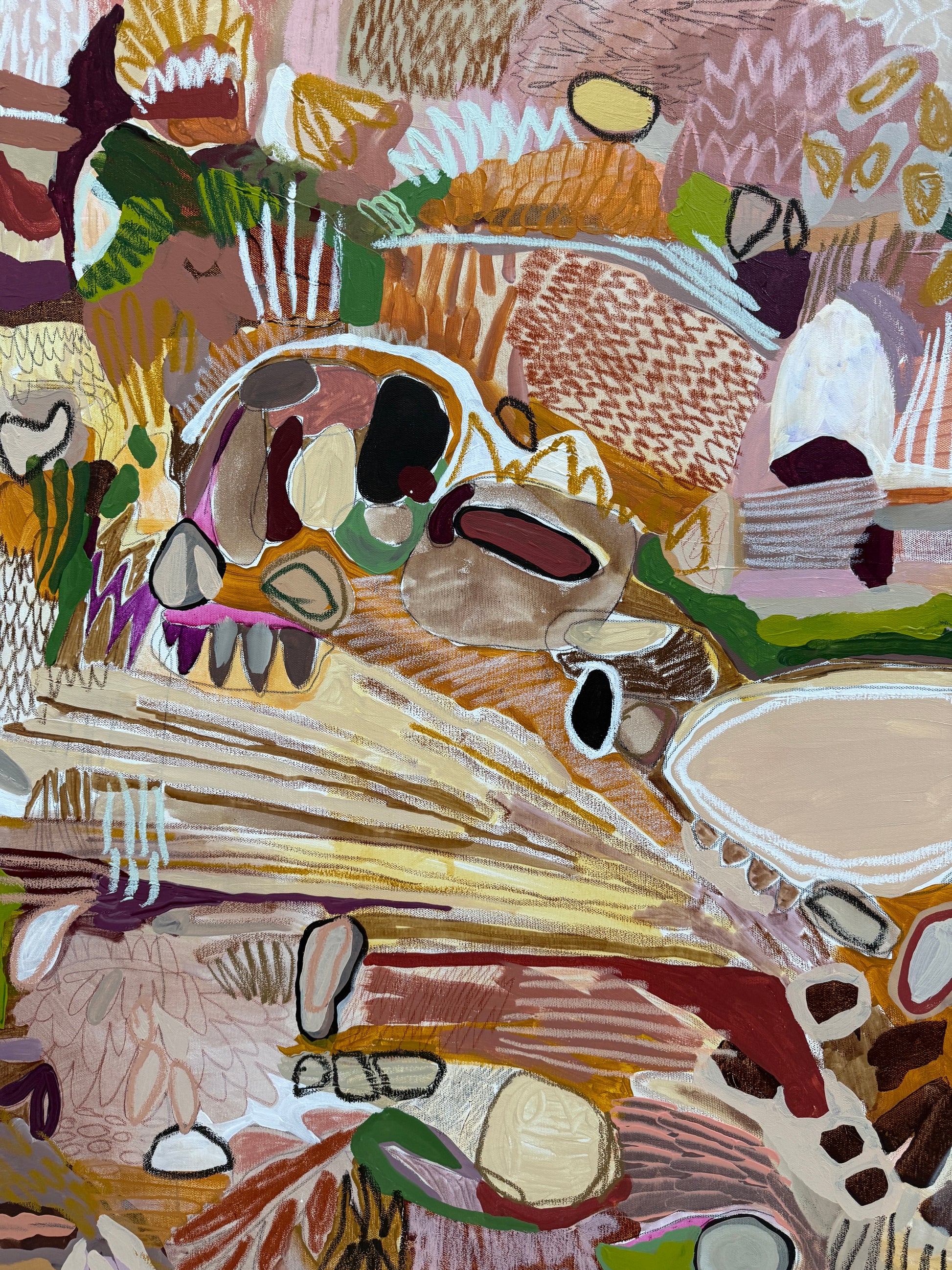 Abstract artwork with a mix of colors and shapes