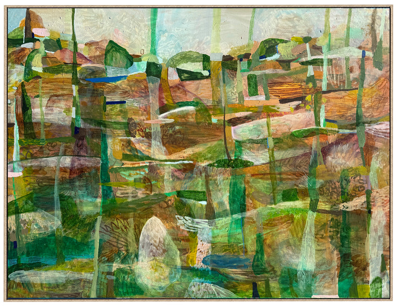 Abstract artwork with geometric shapes and green tones by JWG