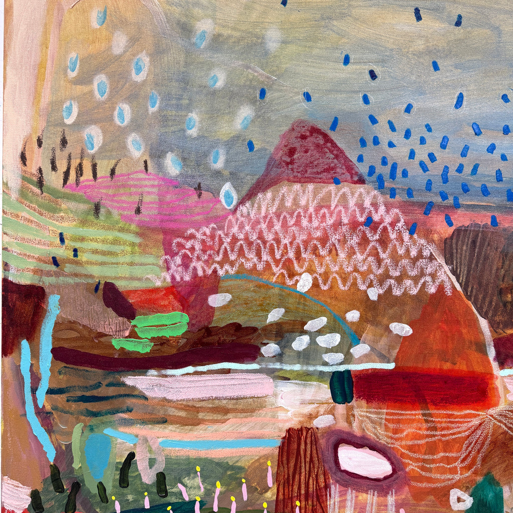 Colorful abstract painting with geometric shapes and patterns