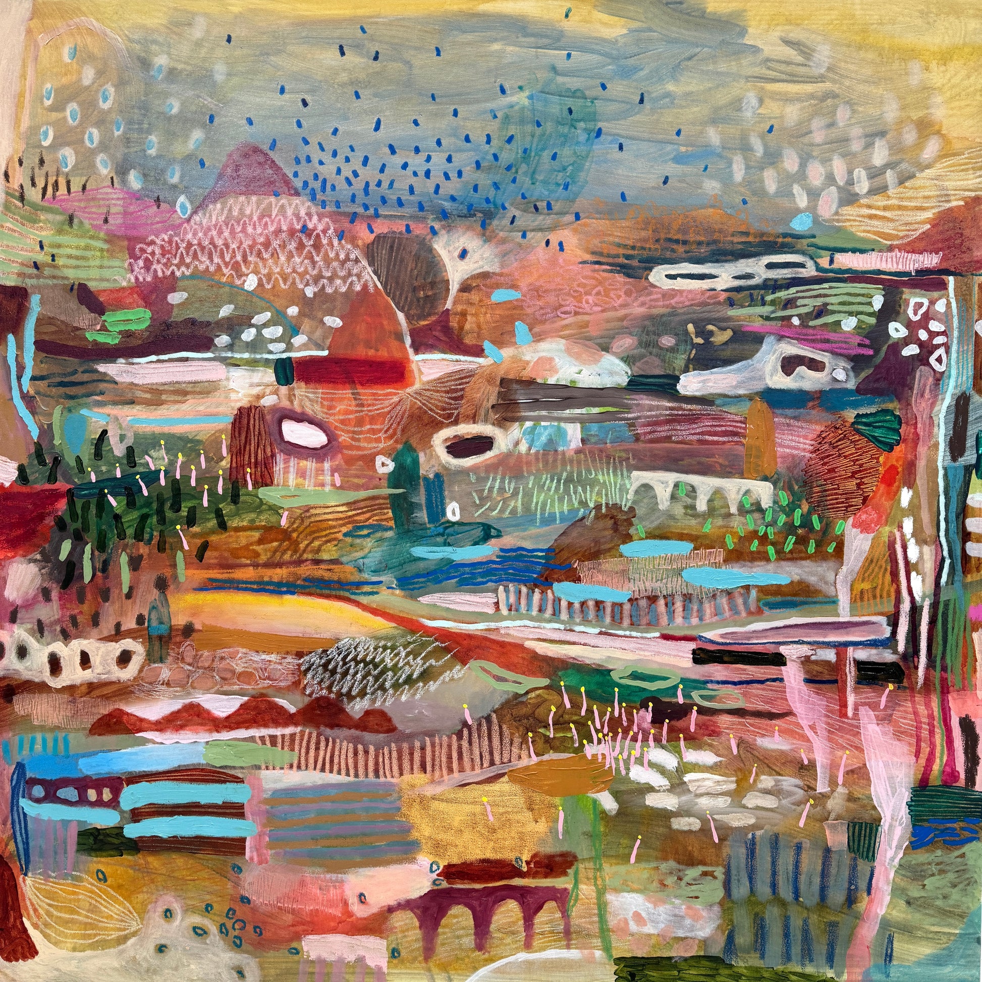Abstract artwork with colorful shapes and patterns