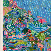 Abstract artwork with vibrant colors and shapes on a textured surface The_Silents_Rains JWG