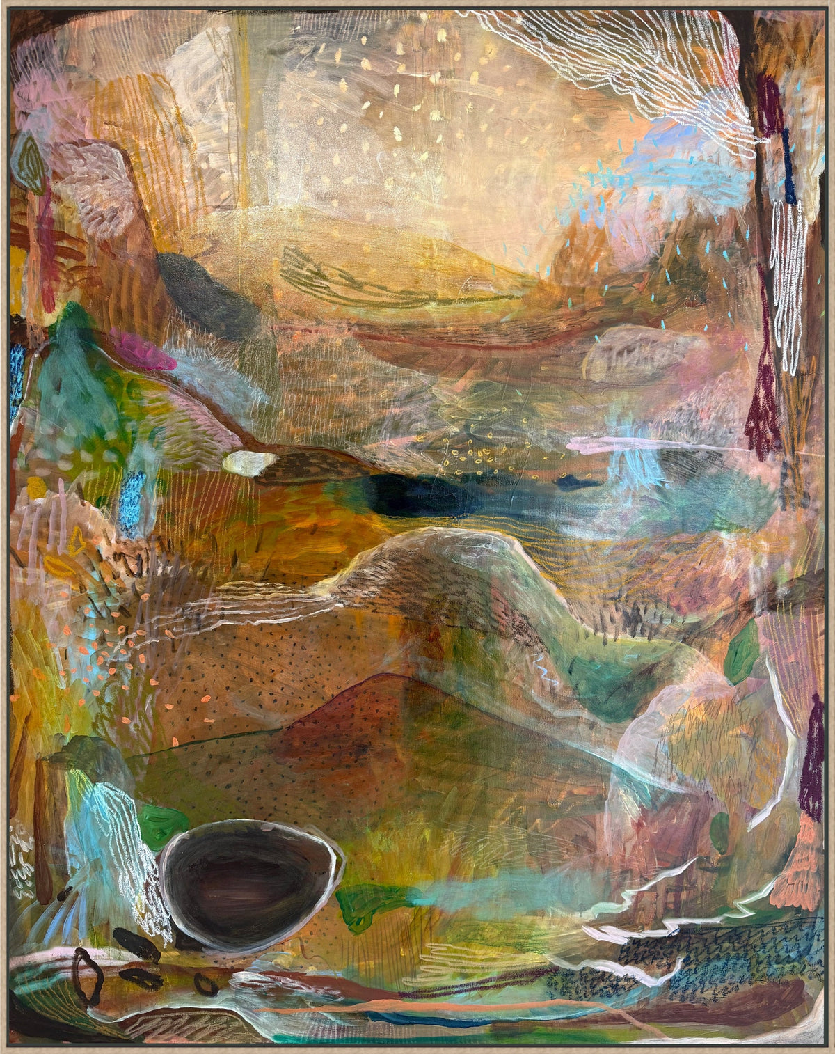 Abstract artwork with colorful forms and patterns