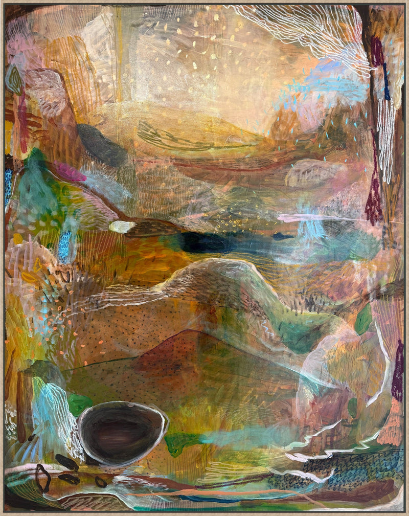 Abstract artwork with colorful forms and patterns