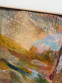 Abstract painting with earthy tones on a white background