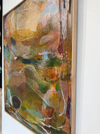 Abstract painting with a focus on a central figure in a natural setting