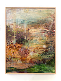 JWG Abstract painting with a gold frame on a white background
