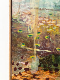 JWG Abstract artwork with a focus on a peacock, featuring vibrant colours and textures.