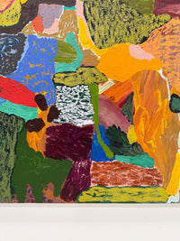 Abstract artwork with colorful shapes and textures on a white background, JWG artwork