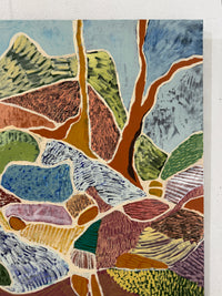 Abstract art piece with textured colors on a white background