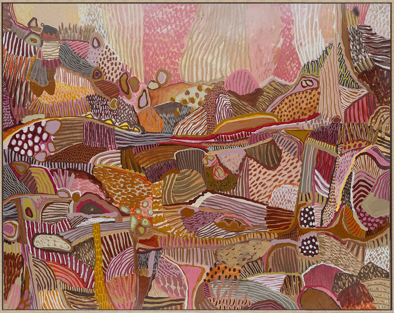 Abstract artwork with a mix of brown, pink, and beige colours by JWG